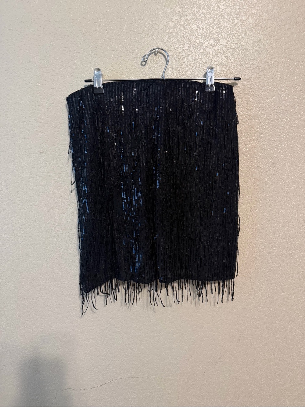 Black Sequin Fringe Pencil Skirt